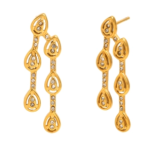 18K gold plated stainless steel teardrop drop earrings with sparkling zircon stones