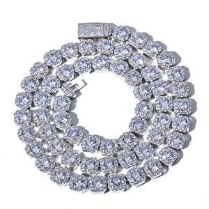 Hip hop silver tennis chain necklace with square cut cubic zirconia for men style