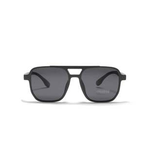 Classic double-bridge TR90 square polarized sunglasses in a matte black finish