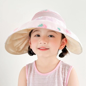 Chapeau de soleil rose pour enfants avec fraises et maille respirante pour filles en été