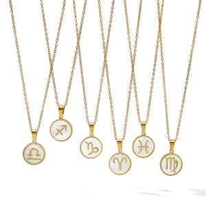 Golden zodiac sign necklaces with white mother of pearl pendants in multiple styles