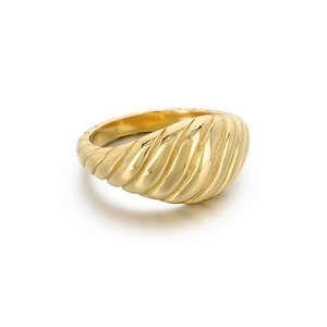 Golden 18K plated stainless steel snake-shaped open ring with croissant texture
