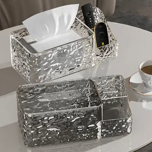 Glacier textured multi-functional tissue box with remote control storage slots