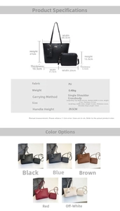 Size guide for large tote bag and small crossbody bag set in premium lychee grain PU