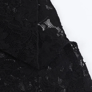 Close-up of intricate black floral lace pattern with semi-transparent texture details