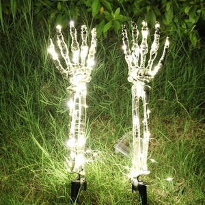 Halloween lighted skeleton arms stakes with LED copper wire string lights for garden decor