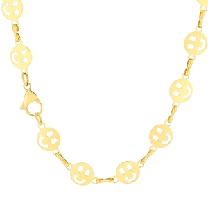 Fashionable gold titanium steel choker necklace featuring hollow circular smiley face links