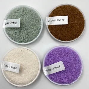 Reusable microfiber facial sponges in four colors for cleansing and makeup removal