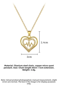 Detailed specs of titanium steel heart necklace with cubic zirconia pendant and dimensions