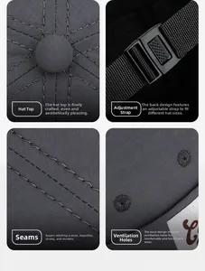 Macro detail of breathable twill fabric, stitching, and adjustable strap on a brimless cap