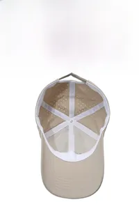 Detail of khaki baseball cap featuring laser-cut ventilation holes and breathable mesh lining