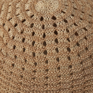 French elegant hollow pearl straw sun hat with light khaki woven breathable texture