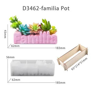 Macro detail of silicone mold with wood support for rectangular flower pot featuring engraving