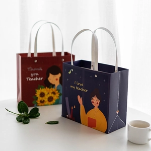Cartoon Lehrertag Papier Geschenktüte Dankeschön Illustration Handheld Weißer Karton Geschenkbeutel Mit Nieten Griff