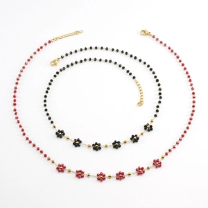 Bohemian style colorful crystal flower necklaces in red and black with 18K gold plating