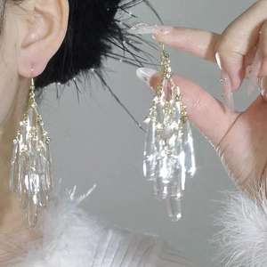 Chandelier Tassel Drop Earrings For Women Acrylic Water Drop And Alloy Rhinestone Transparent Elegant Chic Jewelry