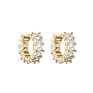 Boucles d'oreilles huggie plaquées or 18 carats avec oxydes de zirconium rectangulaires