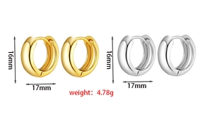 Detailed size chart showing 16mm and 17mm gold and silver hoop earrings with 4.78g weight