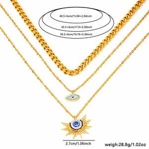 Dettaglio delle misure della collana a strati con occhio turchese e misura del ciondolo