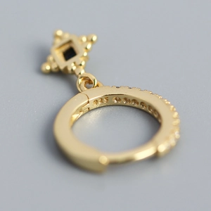 Elegant S925 silver hoop earring with gold finish, dark gemstone and pave diamonds