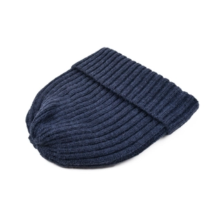 Classic navy blue ribbed knit beanie with thick fold-over cuff for winter warmth
