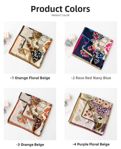 Comparison of four vintage floral silk scarves in various color options and patterns