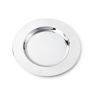 Polished silver stainless steel round serving plate for hotel and catering service