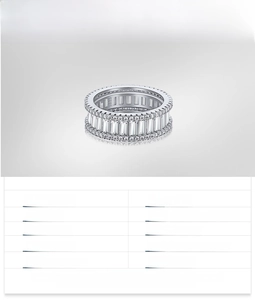 Macro view of S925 sterling silver ring band with princess cut zircon stones