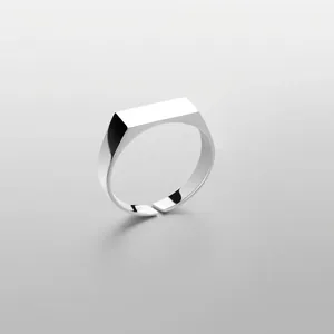 Men's Minimalist Stainless Steel Geometric Signet Ring Rectangular Plain Surface Polished Waterproof Fashion Jewelry Accessory