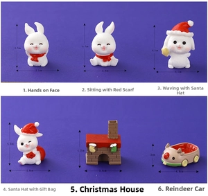 Micro landscape Christmas resin figurines set with rabbits and sizes from 2cm to 4.2cm