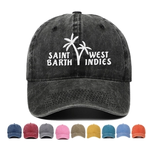 Washed cotton baseball cap with Saint Barth palm tree embroidery in various colors