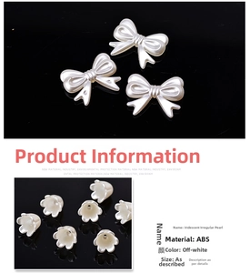 Macro detail of pearlescent ABS flower and bow beads for DIY jewelry making accessories