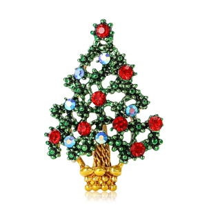 Christmas Tree Brooch Alloy Rhinestone Hollow Festive Pin Green Red Sparkling Jewelry Gift For Men Women