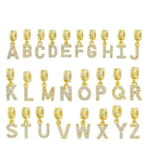 Alphabet Initial Letter Pendant Charm Copper Gold Plated Cubic Zirconia Dainty DIY Jewelry Accessory For Women