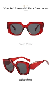 Front and 45-degree angle views of burgundy geometric oversized sunglasses