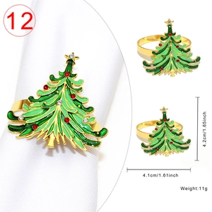 Detail of Christmas tree napkin ring with green enamel and rhinestones including dimensions