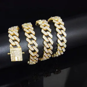 12mm gold plated iced out Cuban link chain necklace with sparkling zircon stones for men