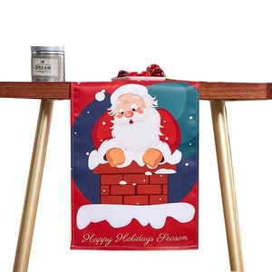 Christmas table runner with Santa Claus chimney print and Happy Holidays Season text