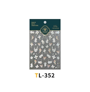 Macro detail of TL-352 nail stickers featuring iridescent butterflies and floral lace patterns