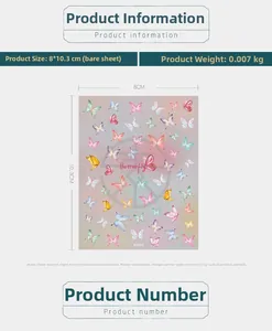 5D butterfly nail art stickers size 8x10.3cm with gradient wing designs KX033
