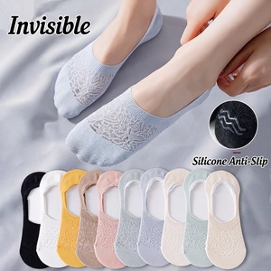 Breathable lace invisible socks with silicone non-slip heel in nine assorted colors