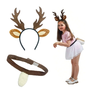 Cute reindeer antler headband and plush tail set for girls Christmas cosplay costume