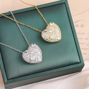 Heart Pendant Necklace Stainless Steel Zirconia Inlaid Gold Plated Hip Hop Elegant Fashion Jewelry Gift For Women
