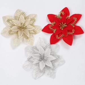 Large Glitter Artificial Poinsettia Flower For Christmas Tree DIY Wreath Garland Decoration Home Holiday Party Ornaments