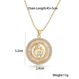 Macro shot of gold shell pendant with zircon inlay and measurement labels