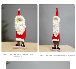 Handcrafted wooden Santa Claus decor set in two sizes with wool beards for holiday display