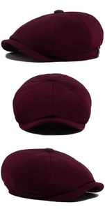 Vues détaillées de la casquette gavroche bordeaux montrant texture et coutures
