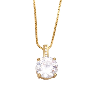 Elegant gold chain necklace with a brilliant round zircon pendant in four-prong setting