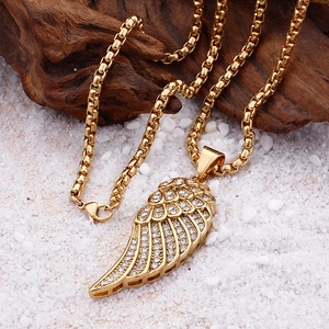 Hip-Hop Engelsflügel-Halskette in Gold-Finish mit funkelnden Straßsteinen für Damen und Herren