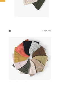Detailed view of thick ribbed knit beanies in various colors on a white background